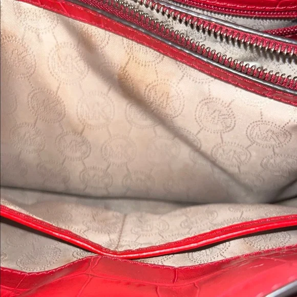 Michael Kors Red Croc-Embossed Satchel - Picture 3 of 7
